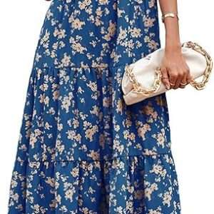 PRETTYGARDEN Women's Summer Casual Boho Dress Floral Print Ruffle Puff Short