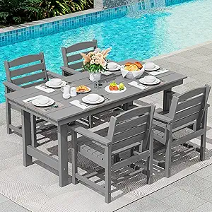 SERWALL Modern Patio Dining Set, 5-Piece Rectangular HDPE Dining Table