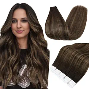 Full Shine Tape in Hair Extensions Color 2/8/2 Dark Brown Highlight Ash Brown