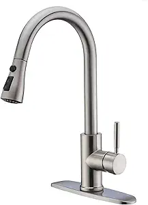 WEWE Single Handle High Arc Brushed Nickel Pull Out Kitchen Faucet,Single Level
