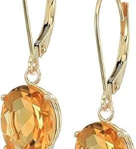 Amazon Essentials 14K White Gold Oval Gemstone Dangle Leverback