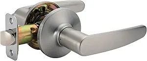 Amazon Basics Straight Door Lever, Passage, Satin Nickel, 1-Pack