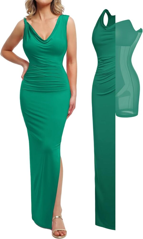 Popilush Formal Dresses for Women - Shapewear Cowl Neck Maxi