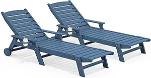 SERWALL Patio Chaise Lounge Chair Set of 2, 78'' Long 5-Positions Adjustable HDPE
