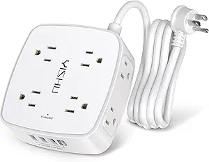 6 Ft Surge Protector Power Strip - 8 Widely Outlets with 4 USB Ports