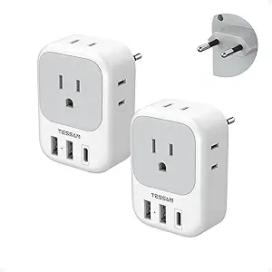 2 Pack European Travel Plug Adapter USB C, TESSAN US to Europe Plug Adapter