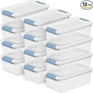 Sterilite 12-Pack Latching Box, Under Bed Storage Bins with Lids, Clear Plastic