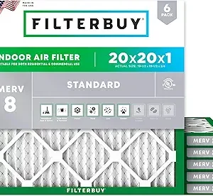 Filterbuy 20x20x1 Air Filter MERV 8 Dust Defense (6-Pack), Pleated HVAC