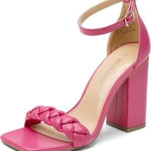 DREAM PAIRS Women's Heels for Women Braided Open Toe Ankle Strap High Block