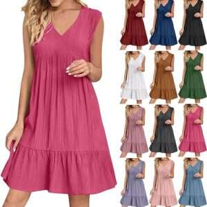 Summer Dresses for Women 2025 Casual Trendy V Neck Sleeveless Dress Maxi Pleate