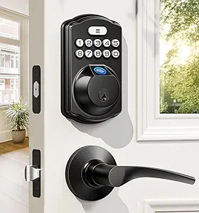 Veise Fingerprint Door Lock with 2 Lever Handles - Keyless Entry Door Lock