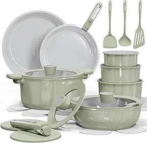 CAROTE 23pcs Ceramic Cookware Set Nonstick, Pots and Pans Set Non stick, Non