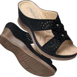 TEMOFON Womens Wedge Sandals Leather: Dressy Sandal, Rubber