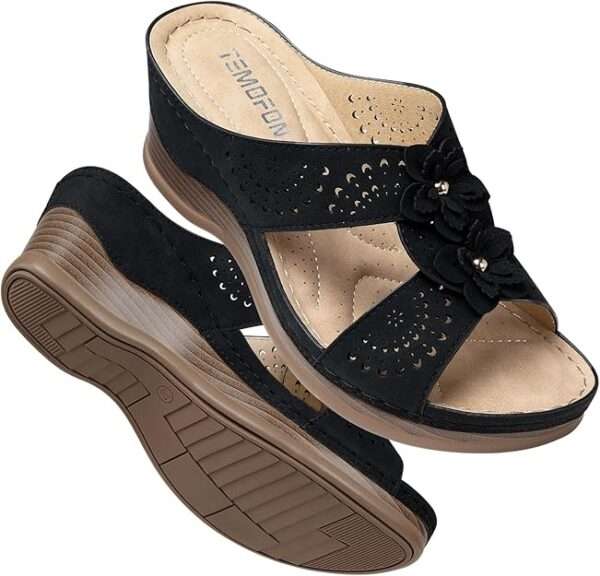 TEMOFON Womens Wedge Sandals Leather: Dressy Sandal, Rubber
