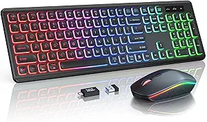 Wireless Keyboard and Mouse Combo - RGB Backlit, Rechargeable