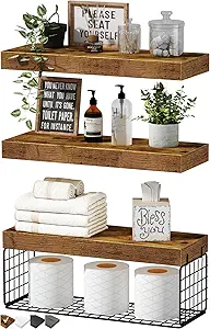 QEEIG Bathroom Shelves Over Toilet - Wall Mounted Floating Shelves