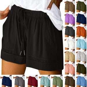 Plus Size Casual Shorts for Women Stretchy Loose Drawstring Elastic Waist Pocketed