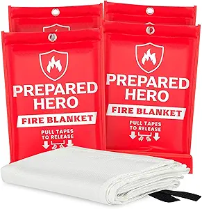 Prepared Hero Emergency Fire Blanket - 4 Pack Suppression for Kitchen, 40” x Home
