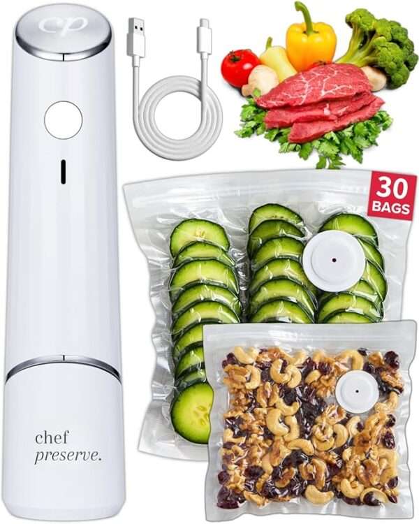 Compact Vacuum Sealer for Food (Vacuum Sealer Machine + 30 Reusable Vacuum