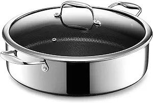 HexClad Hybrid Nonstick 7-Quart Sauté Pan with Tempered Glass Lid, Chicken Fryer