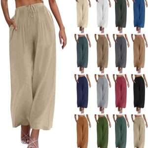Palazzo Pants for Women High Waisted Straight Wide Leg Linen Trousers Drawstring