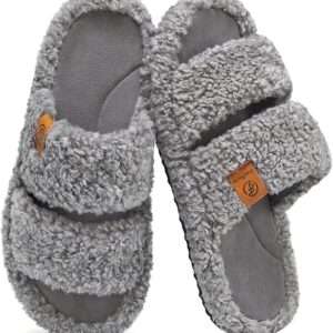 EverFoams Womens Fuzzy Open-toe Slippers Soft Comfy Memory Foam