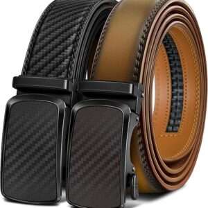 BULLIANT Men's Ratchet Belt 2 Pack-Click Leather Belt Adjustable