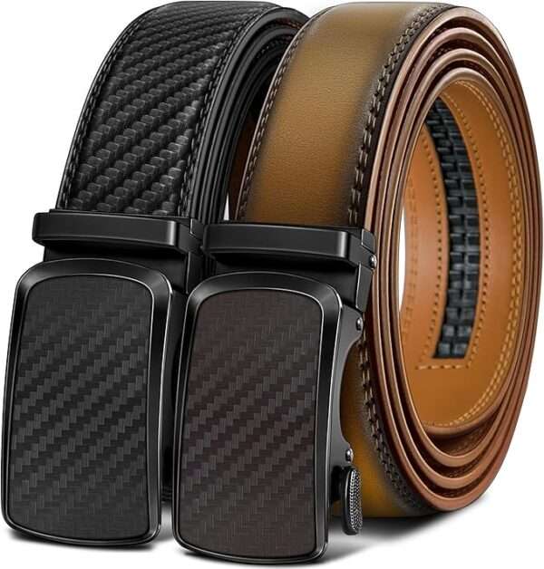 BULLIANT Men's Ratchet Belt 2 Pack-Click Leather Belt Adjustable