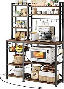 Baker Rack with Power Outlet - Microwave Stand with Storage, Large