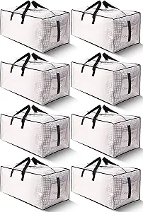 8 Pack Large Strong Moving Bags with Zippers & Carrying Handles