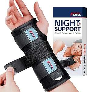 FEATOL Wrist Brace for Carpal Tunnel, Adjustable Night Wrist Support Brace with Splints Right Hand