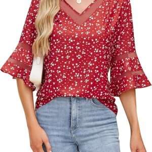Blooming Jelly Womens Dressy Casual Blouses Business 3/4 Length