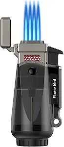 Cigar Lighter Quad Flame Butane Torch Lighter with Punch Windproof Refillable
