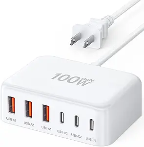 USB C Fast Charger, 100W GaN 6 Port Type Charging Station Hub Block