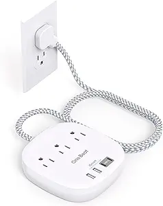 One Beat Flat Plug Power Strip, 5ft Flat Extension Cord, 3 Outlets 4 USB