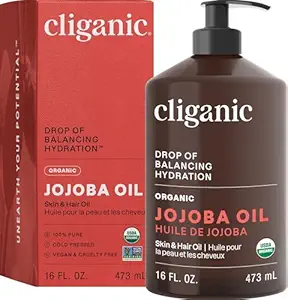 Cliganic Organic Jojoba Oil 16oz with Pump, 100% Pure | Bulk, Moisturizing Oil