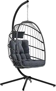 SWITTE Egg Chair Outdoor with Stand, Indoor Wicker Hanging Egg