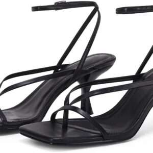 PiePieBuy Women's Lace Up Heeled Sandals Square Flip Flop High Heels Strappy