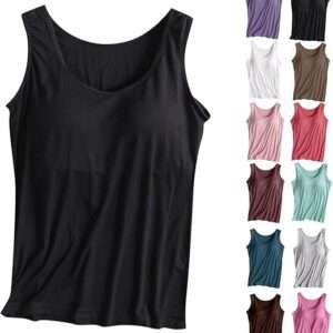 Tank Top for Women with Built in Bra Summer Sleeveless Spaghetti Strap Basic