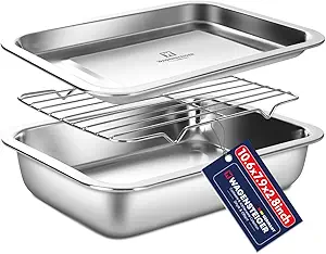 Stainless Steel Food Prep Container with Rack & Lid (Tray), 2.4Quarts