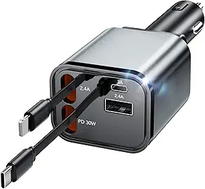 Upgraded Retractable Car Charger Adapter,4 in 1 Fast Charging