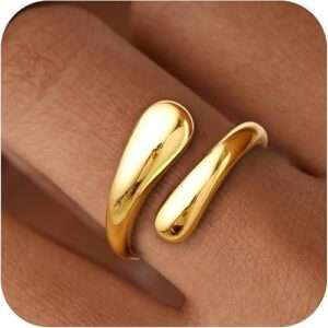 Non Tarnish Gold Chunky Rings for Women, 14K Gold Plated Statement