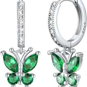 SILVERCUTE 925 Sterling Silver Butterfly Hoop Earrings - 12 Birthstone