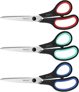 3-Pack 8" Heavy Duty Scissors with Ultra Sharp Blades and Comfort Grip