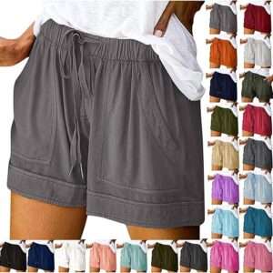 Cotton Shorts for Women Loose Fit Plus Size Drawstring Elastic Waist Summer