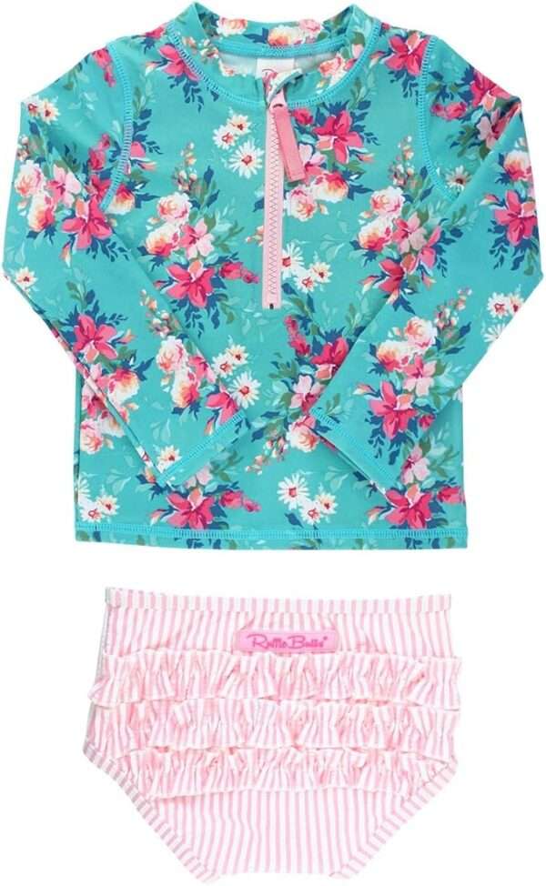 RuffleButts® Baby/Toddler Girls Long Sleeve Rash Guard 2 Piece Swimsuit Set