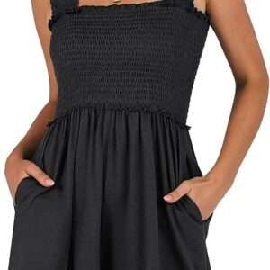 Caracilia Women's Summer Casual Smocked Rompers Square Neck Sleeveless Loose