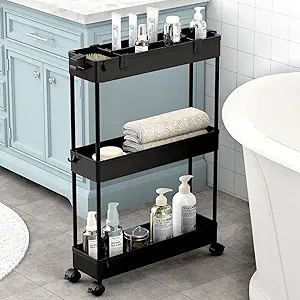 SPACELEAD Slim Storage Cart 3 Tier,Bathroom Organizer Rolling Utility