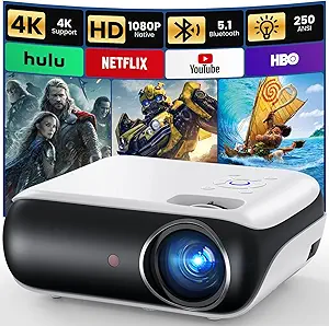 HAPPRUN Native 1080P Bluetooth Projector, Full HD Portable Outdoor