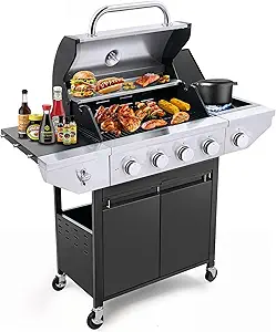 4-Burner Propane Gas BBQ Grill with Side Burner & Warming Rack